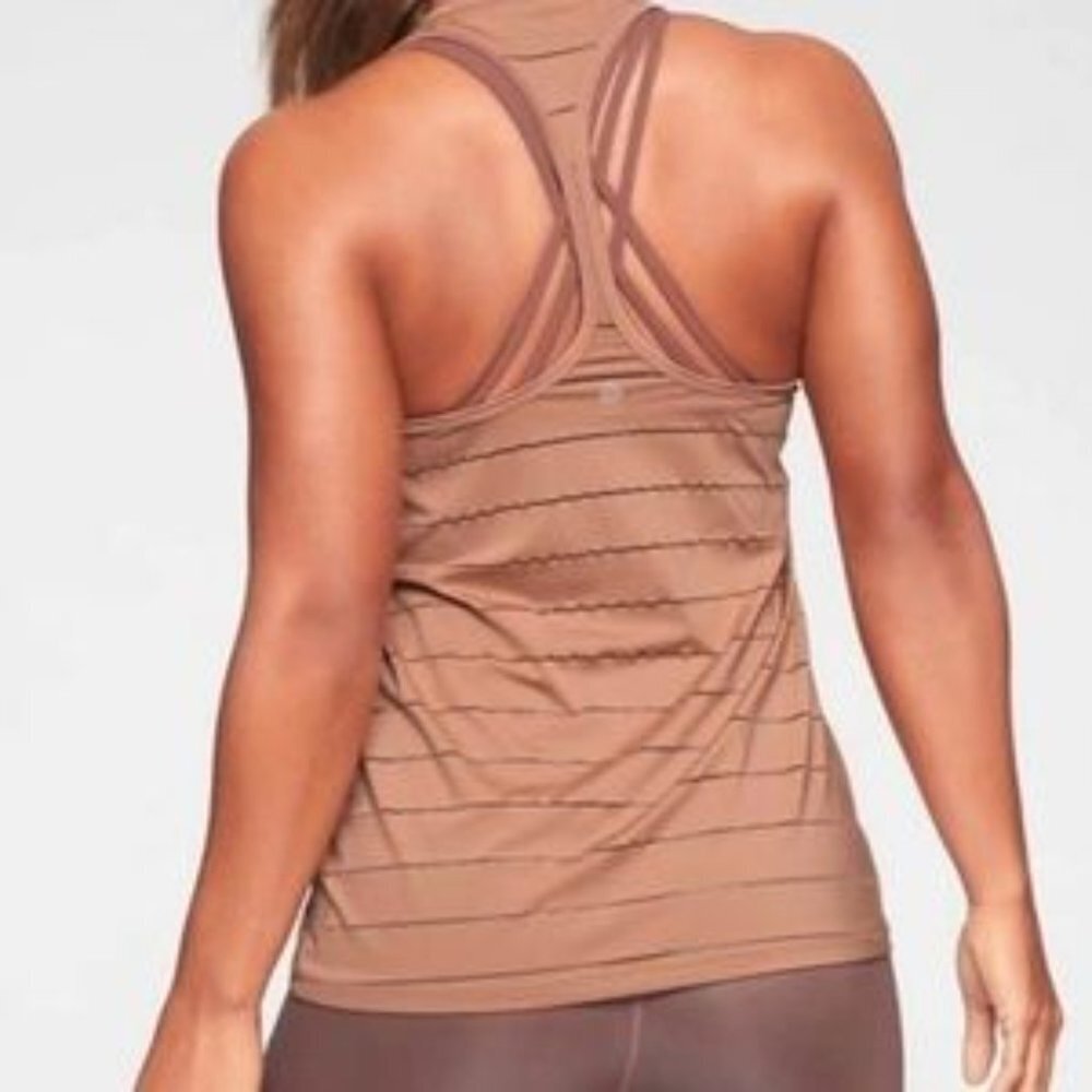 Athleta Light Brown Stripe Mesh High Neck Chi Tank Top